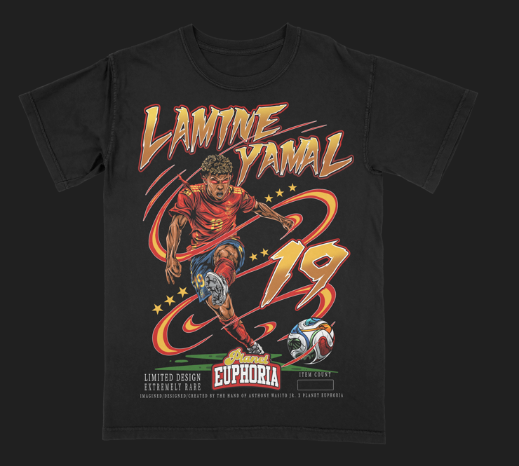 Hand-drawn Lamine Yamal graphic tee, black