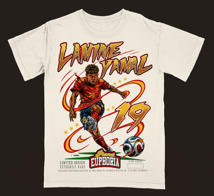 Hand-drawn Lamine Yamal graphic tee, off-white