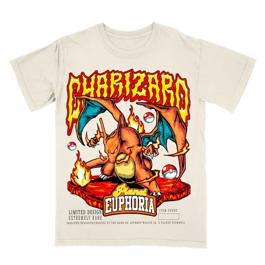 Charizard graphic tee, hand-drawn and numbered
