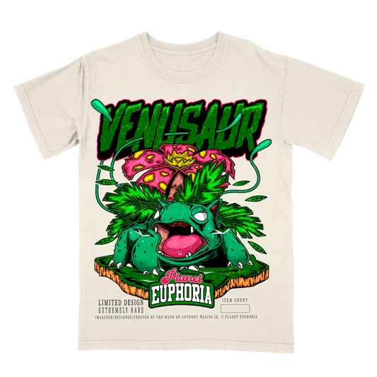 Venusaur graphic tee, hand-drawn and numbered