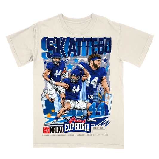 Cam Skattebo graphic t-shirt, New York running back design, numbered to 500