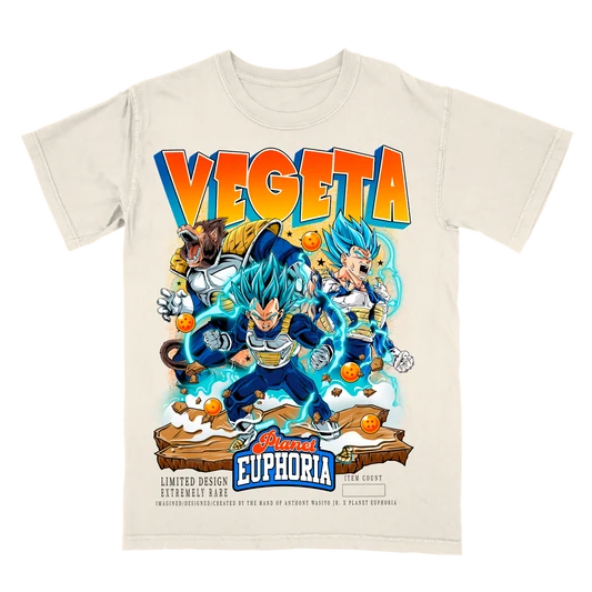 Vegeta graphic tee in off-white, hand-drawn and numbered